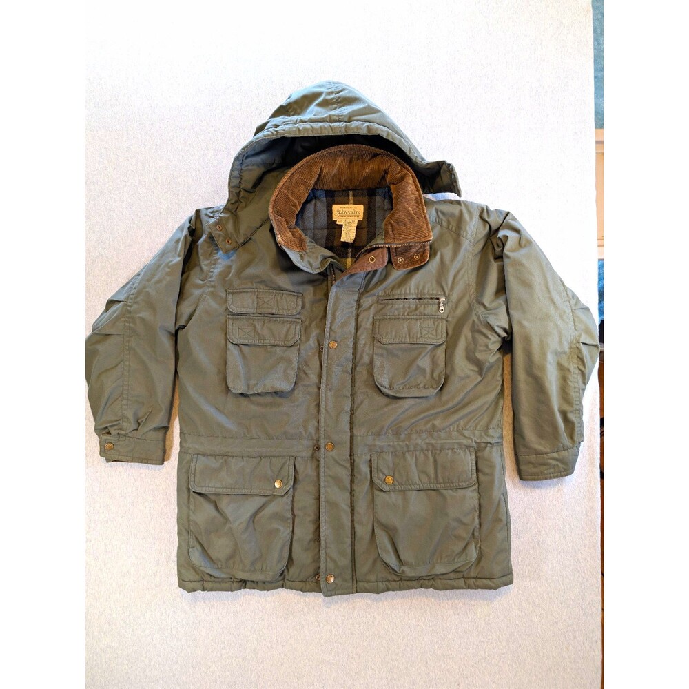 St. John's Bay Men's 2XLT Green Hooded Parka Jacket Zip/Button Quilted Lining